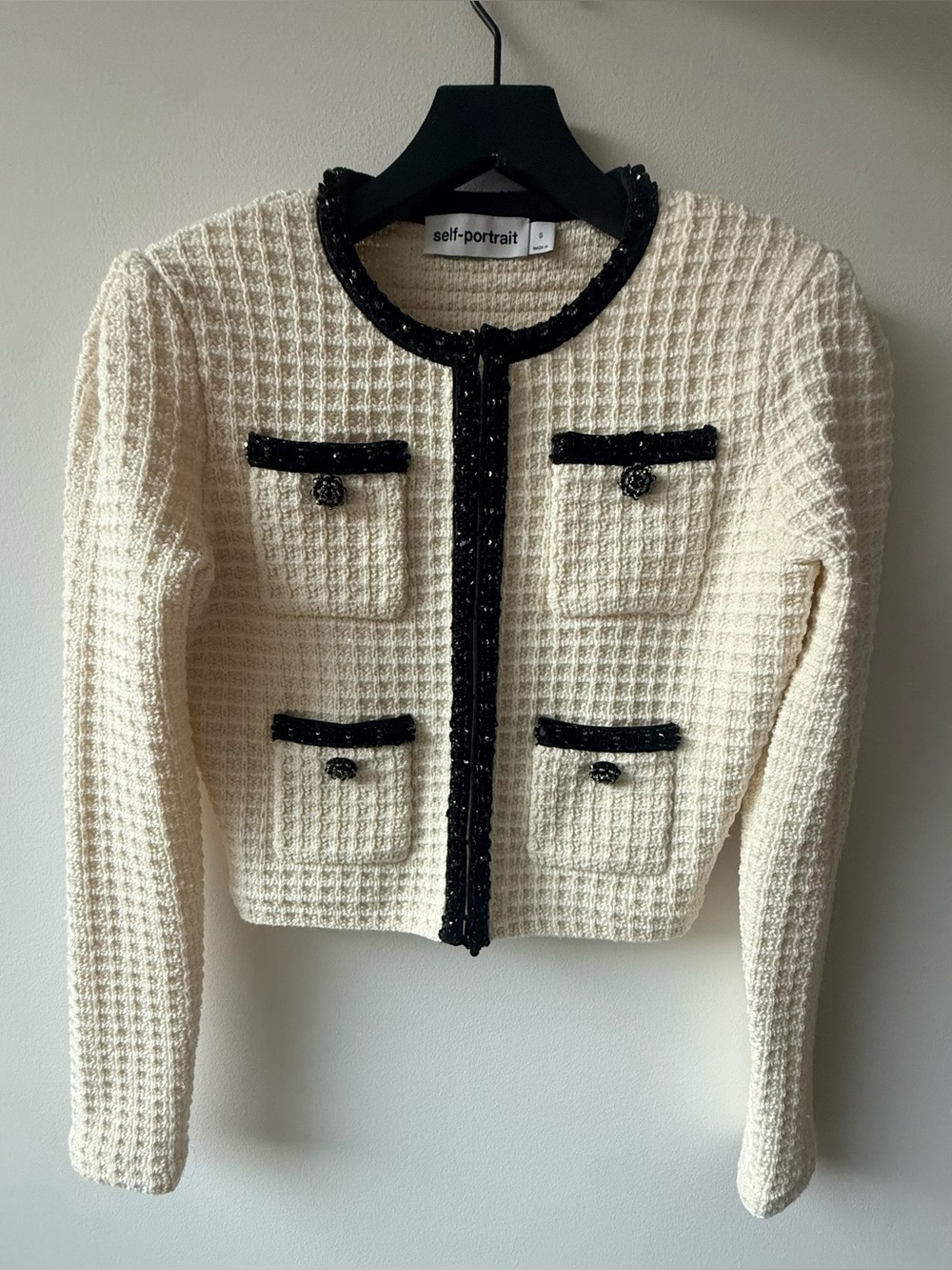 Self-Portrait CREAM TEXTURED KNIT CARDIGAN size S